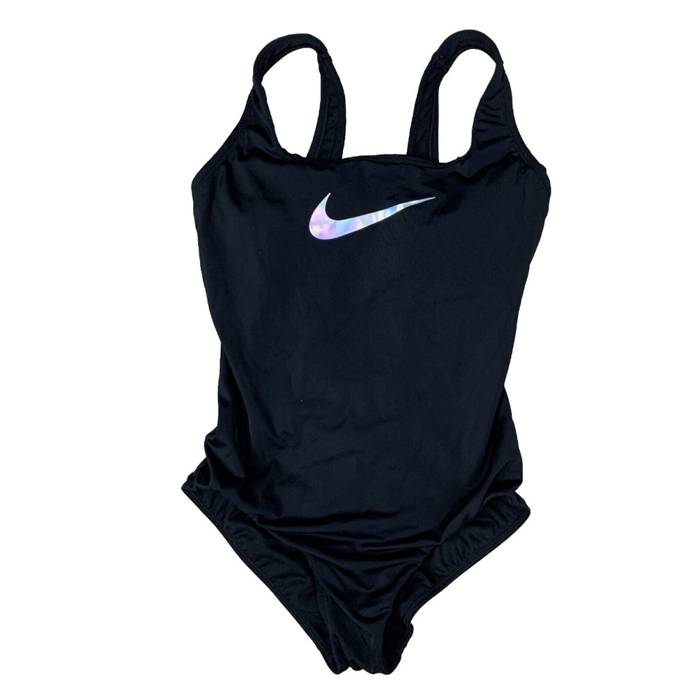 Nike Iridescent Swoosh Swimsuit One-Piece Womens Small Black Removable Pads